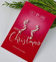 Load image into Gallery viewer, sterling silver sparkly ear climber earrings on a merry christmas backing card