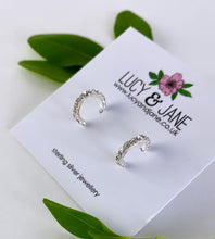 Load image into Gallery viewer, LAST PAIR - Sterling Silver Sparkle Half Hoops