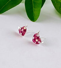 Load image into Gallery viewer, sterling silver pink sparkly heart studs with devil horns.