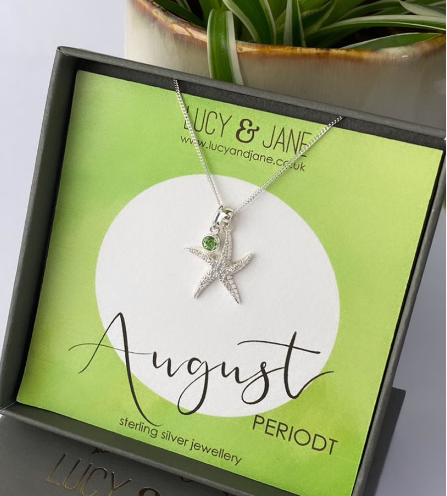 Sterling Silver Starfish Birthstone Necklace