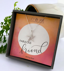sterling silver starfish necklace in a gift box