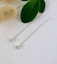 Load image into Gallery viewer, sterling silver star threader earrings on a white background.  Stars have a lovely texture to them