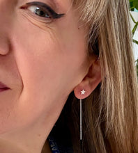 Load image into Gallery viewer, sterling silver star threader earrings on model