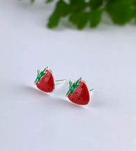 Load image into Gallery viewer, Sterling Silver Strawberry Earrings