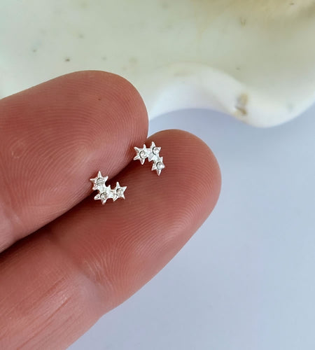 Sterling Silver Tiny Triple Star Studs