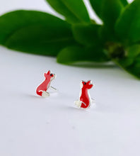 Load image into Gallery viewer, tiny sterling sivler fox studs in orange and white