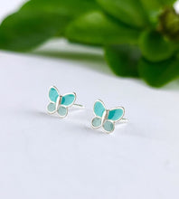 Load image into Gallery viewer, small green sterling silver mini butterfly studs