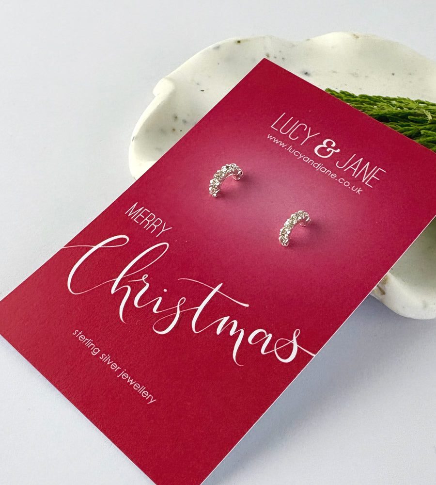 tiny sterling silver sparkly half hoops