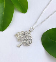 Load image into Gallery viewer, sterling silver tree pendant on a delicate silver chain