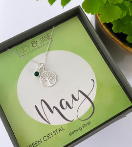 sterling silver tree of life may birthstone necklace