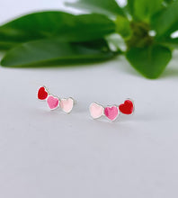 Load image into Gallery viewer, sterling silver pink hearts climber studs