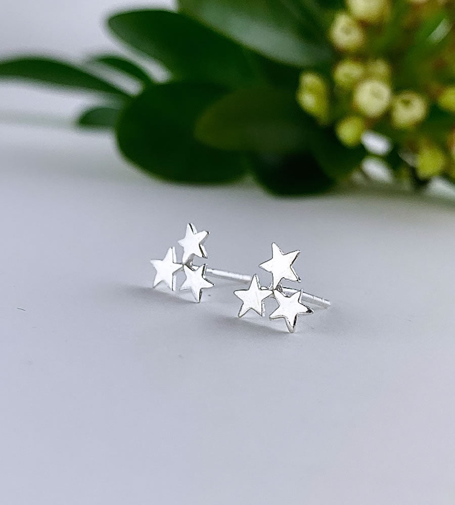 sterling silver three star cluster studs