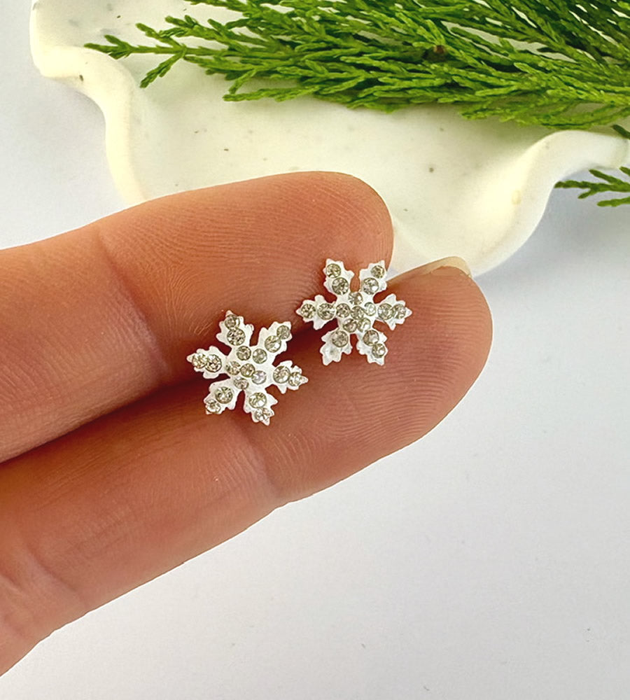 sterling silver white snowflake studs set with sparkly crystals