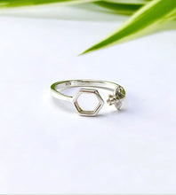 Load image into Gallery viewer, Sterling Silver Adjustable Bee And Honeycomb Ring