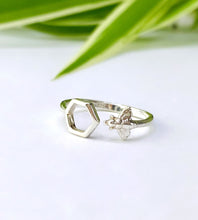 Load image into Gallery viewer, Sterling Silver Adjustable Bee And Honeycomb Ring