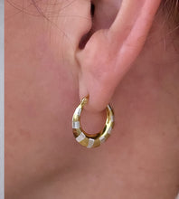 Load image into Gallery viewer, two tone gold and silver hoops ion model's ear