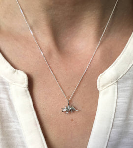 Mini Sterling Silver Triceratops Dinosaur Necklace