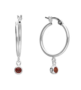 Sterling Silver Birthstone Hoop Earrings - Choose Your Month