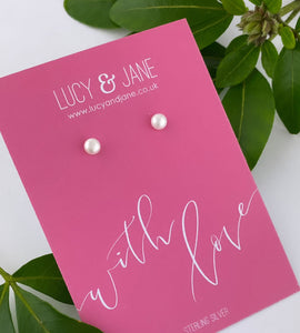 freshwater pearl and sterling silver ear studs on with love message card