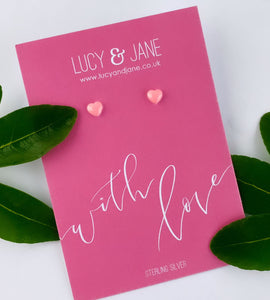 LAST PAIR - Sterling Silver Pink Heart Studs