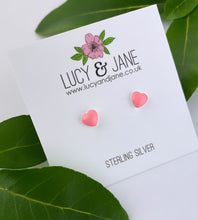 Load image into Gallery viewer, pink heart sterling silver earrings