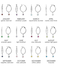 Load image into Gallery viewer, Sterling Silver Birthstone Hoop Earrings - Choose Your Month