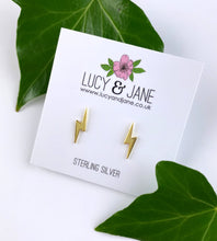 Load image into Gallery viewer, Gold Lightning Bolt Earrings
