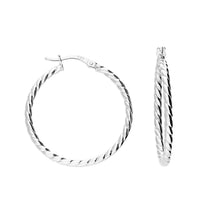 Load image into Gallery viewer, large sterling silver hoops with a twist finish