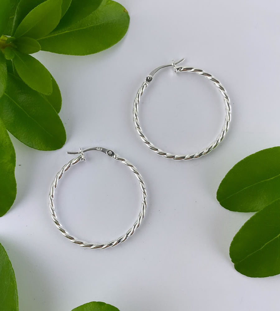 Large sterling silver twist hoops