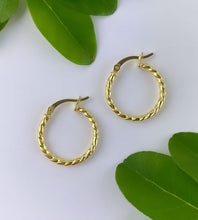 Load image into Gallery viewer, Medium Sterling Silver or Gold Twist Hoops