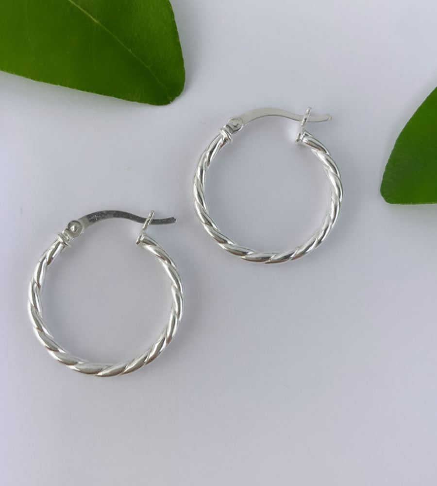 Medium Sterling Silver or Gold Twist Hoops