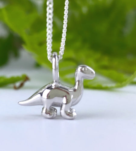 sterling silver mini diplodocus dinosaur necklace