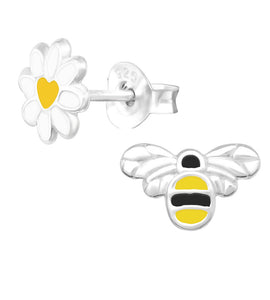Sterling Silver Mismatched Bee And Daisy Earrings