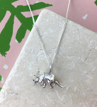 Load image into Gallery viewer, Mini Sterling Silver Triceratops Dinosaur Necklace