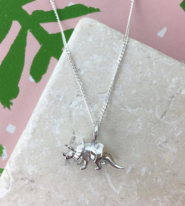 Mini Sterling Silver Triceratops Dinosaur Necklace