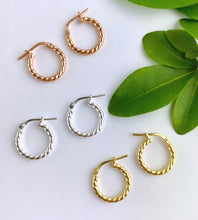 Load image into Gallery viewer, Gold Mini Rope Twist Hoops
