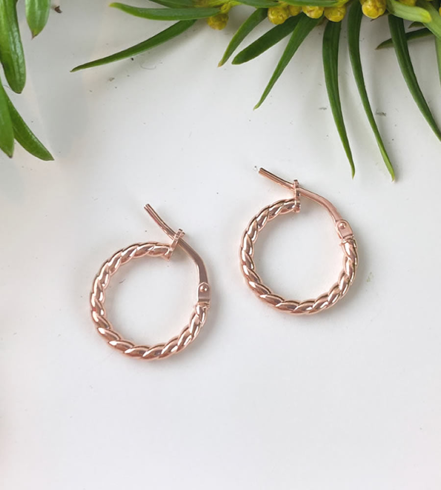 rose gold mini twist hoops