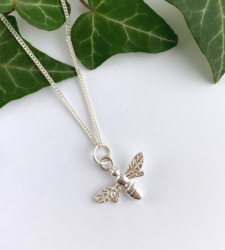 sterling silver small bee necklace