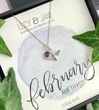 Load image into Gallery viewer, Sterling Silver Birthstone And Bee Necklace