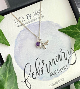 Sterling Silver Birthstone And Bee Necklace