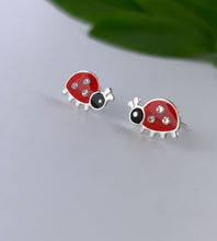 Load image into Gallery viewer, sterling silver ladybird earrings