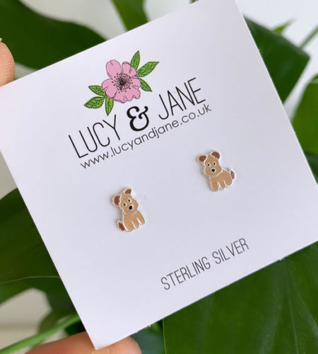 sterling silver dog earring studs