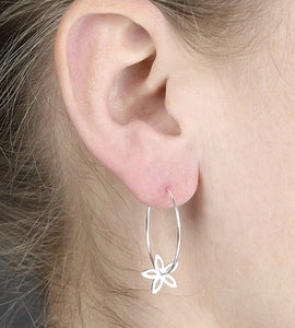 Sterling Silver Flower Hoop Earrings