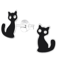 Load image into Gallery viewer, Sterling Silver Black Cat Earrings