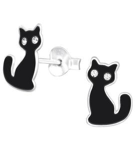 Sterling Silver Black Cat Earrings