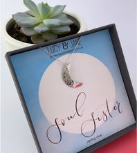 Load image into Gallery viewer, hammered sterling silver moon pendant in a gift box