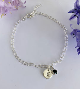 Sterling Silver Personalised Letter Birthstone Bracelet