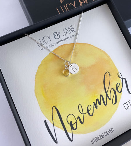 Sterling Silver Birthstone Initial Disc Necklace