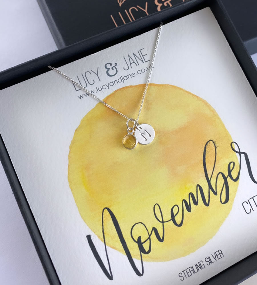 Sterling Silver Birthstone Initial Disc Necklace