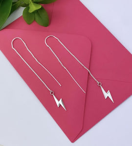 sterling silver long lightning bolt threader earrings